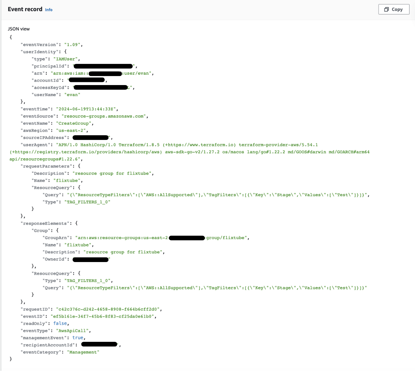 Log from cloudtrail