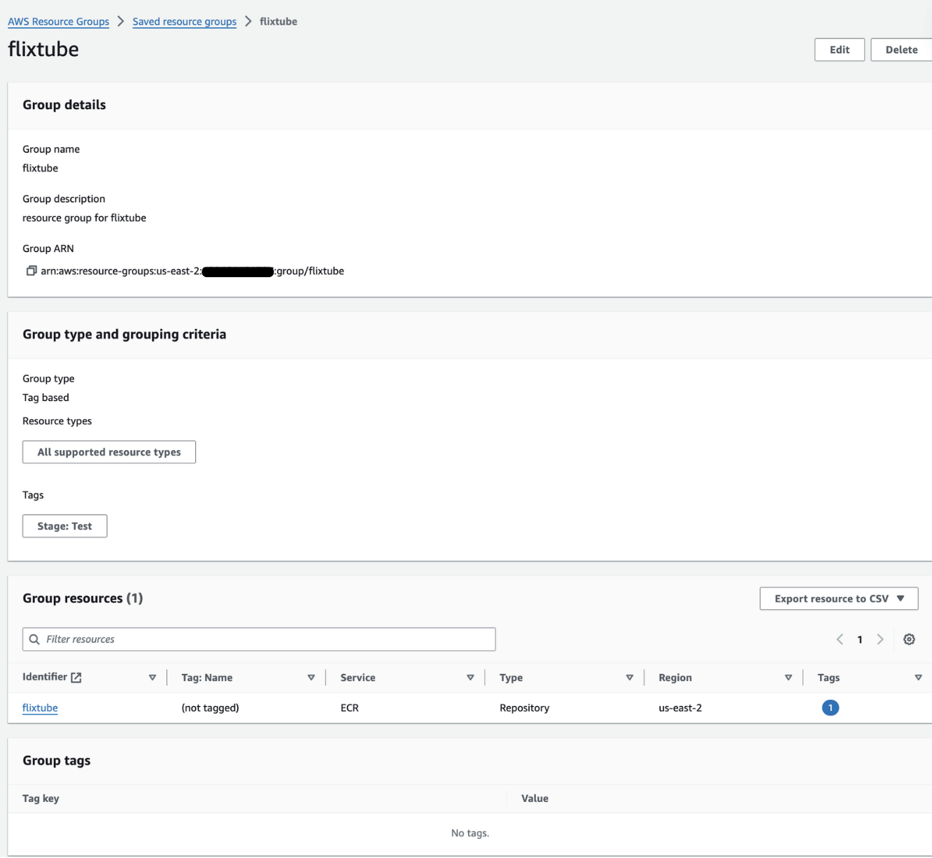 Resource group in AWS with ECR repository