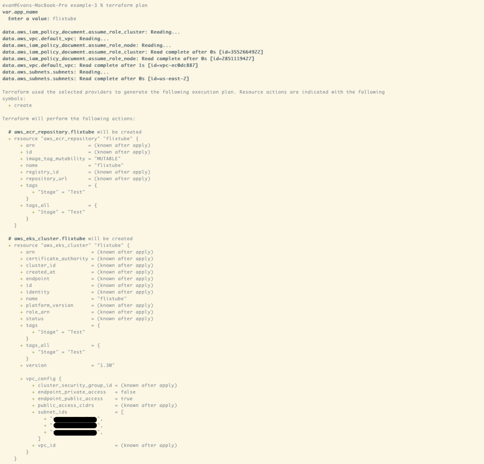 Result of Terraform plan